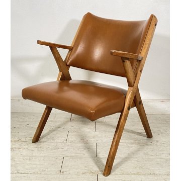 POLTRONA DESIGN DAL VERA ANNI 50/60 LEGNO PELLE ARMCHAIR VINTAGE SOFA