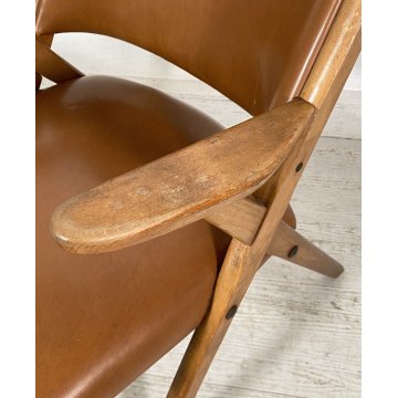 POLTRONA DESIGN DAL VERA ANNI 50/60 LEGNO PELLE ARMCHAIR VINTAGE SOFA