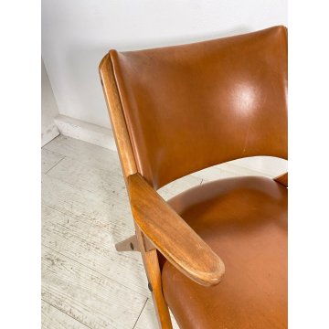 POLTRONA DESIGN DAL VERA ANNI 50/60 LEGNO PELLE ARMCHAIR VINTAGE SOFA
