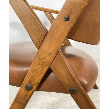 POLTRONA DESIGN DAL VERA ANNI 50/60 LEGNO PELLE ARMCHAIR VINTAGE SOFA
