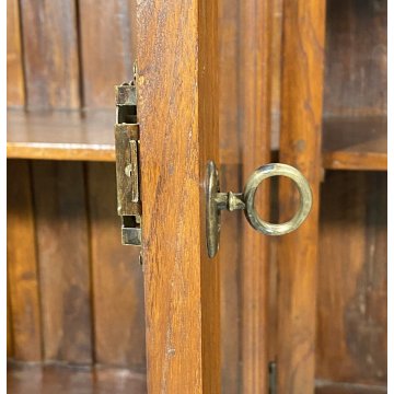 ANTICA CREDENZA VETRINA LEGNO QUERCIA ETAGERE PRIMI 1900 ESPOSITORE EPOCA VETRO