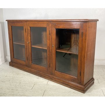 ANTICA CREDENZA VETRINA LEGNO QUERCIA ETAGERE PRIMI 1900 ESPOSITORE EPOCA VETRO