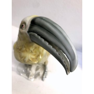 ANTICA SCULTURA UCCELLO TUCANO PORCELLANA Karl Ens GERMANY SMALTO POLICROMO '40