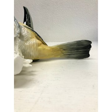 ANTICA SCULTURA UCCELLO TUCANO PORCELLANA Karl Ens GERMANY SMALTO POLICROMO '40