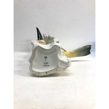 ANTICA SCULTURA UCCELLO TUCANO PORCELLANA Karl Ens GERMANY SMALTO POLICROMO '40