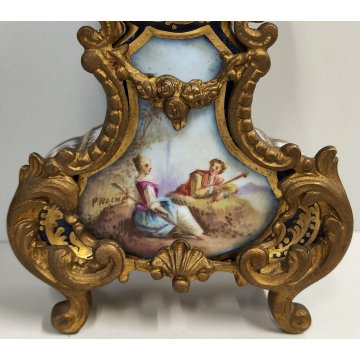 ANTICO OROLOGIO TAVOLO Luigi XV epoca 1900 ceramica SCENA GALANTE stile SEVRES