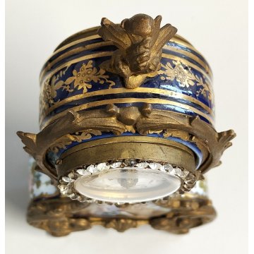 ANTICO OROLOGIO TAVOLO Luigi XV epoca 1900 ceramica SCENA GALANTE stile SEVRES