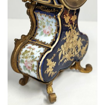 ANTICO OROLOGIO TAVOLO Luigi XV epoca 1900 ceramica SCENA GALANTE stile SEVRES