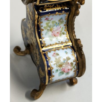 ANTICO OROLOGIO TAVOLO Luigi XV epoca 1900 ceramica SCENA GALANTE stile SEVRES