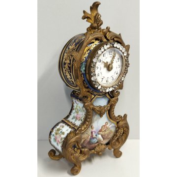 ANTICO OROLOGIO TAVOLO Luigi XV epoca 1900 ceramica SCENA GALANTE stile SEVRES