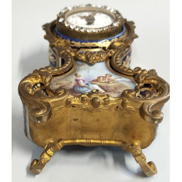 ANTICO OROLOGIO TAVOLO Luigi XV epoca 1900 ceramica SCENA GALANTE stile SEVRES