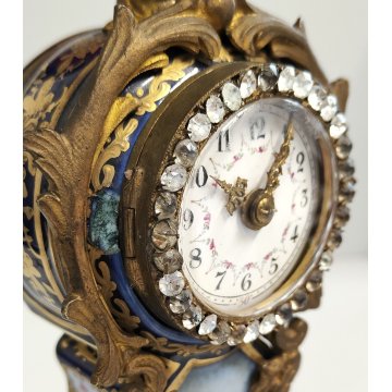 ANTICO OROLOGIO TAVOLO Luigi XV epoca 1900 ceramica SCENA GALANTE stile SEVRES