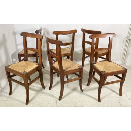 LOTTO N. 6 ANTICA SEDIA STILE CARABINIERE LEGNO NOCE 1800 IMPAGLIATE EPOCA CHAIR