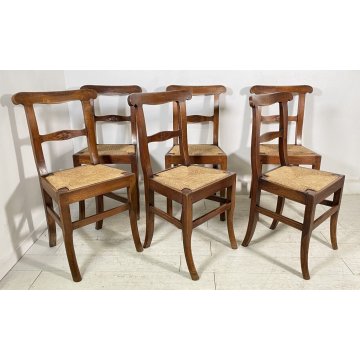 LOTTO N. 6 ANTICA SEDIA STILE CARABINIERE LEGNO NOCE 1800 IMPAGLIATE EPOCA CHAIR