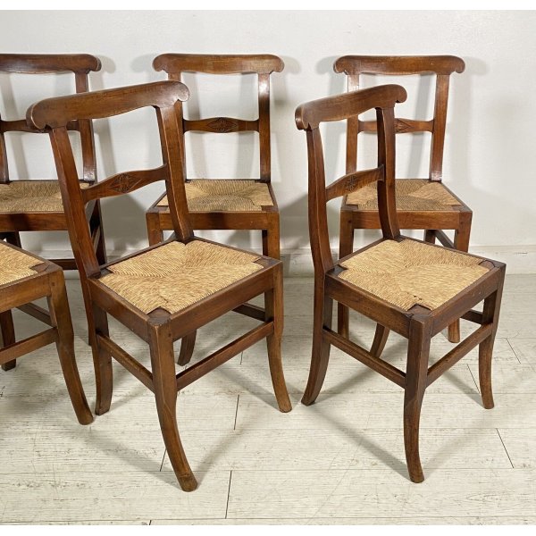 SET 6 SEDIE IN LEGNO, IMPAGLIATE, VINTAGE, ANNI '50