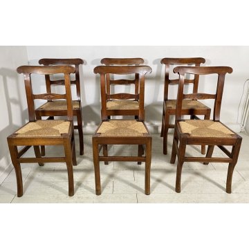 LOTTO N. 6 ANTICA SEDIA STILE CARABINIERE LEGNO NOCE 1800 IMPAGLIATE EPOCA CHAIR