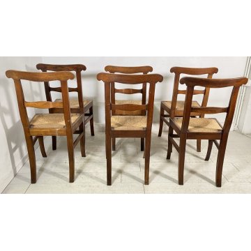 LOTTO N. 6 ANTICA SEDIA STILE CARABINIERE LEGNO NOCE 1800 IMPAGLIATE EPOCA CHAIR