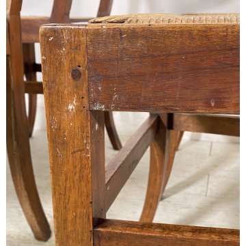 LOTTO N. 6 ANTICA SEDIA STILE CARABINIERE LEGNO NOCE 1800 IMPAGLIATE EPOCA CHAIR