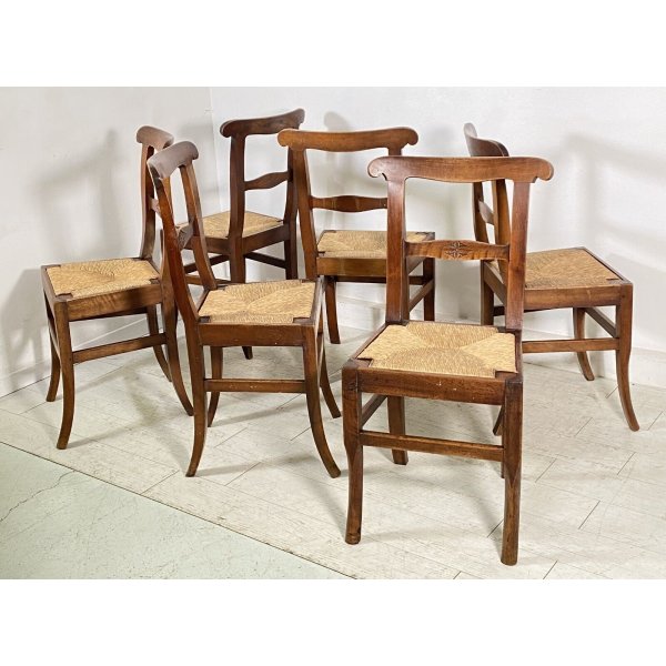 LOTTO N. 6 ANTICA SEDIA STILE CARABINIERE LEGNO NOCE 1800 IMPAGLIATE EPOCA  CHAIR