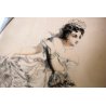 COPPIA ANTICHE STAMPE LITOGRAFIE COLORI OVALI DAME ILLUSTRAZIONI ABITI MODA   