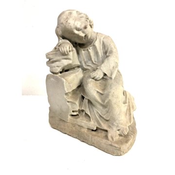 SCULTURA TUTTOTONDO STATUA MARMO BIANCO BAMBINO CHE DORME SONNO ANGIOLETTO '900