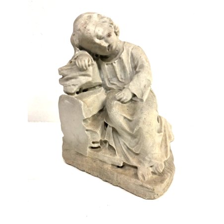 SCULTURA TUTTOTONDO STATUA MARMO BIANCO BAMBINO CHE DORME SONNO ANGIOLETTO '900