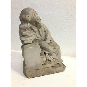 SCULTURA TUTTOTONDO STATUA MARMO BIANCO BAMBINO CHE DORME SONNO ANGIOLETTO '900