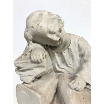 SCULTURA TUTTOTONDO STATUA MARMO BIANCO BAMBINO CHE DORME SONNO ANGIOLETTO '900