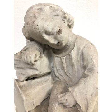 SCULTURA TUTTOTONDO STATUA MARMO BIANCO BAMBINO CHE DORME SONNO ANGIOLETTO '900