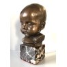 ANTICO BRONZO SCULTURA ATTR. Cesar Santiano TESTA di BIMBO BAMBINO BASE MARMO