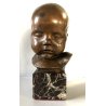 ANTICO BRONZO SCULTURA ATTR. Cesar Santiano TESTA di BIMBO BAMBINO BASE MARMO