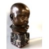 ANTICO BRONZO SCULTURA ATTR. Cesar Santiano TESTA di BIMBO BAMBINO BASE MARMO