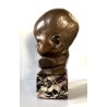 ANTICO BRONZO SCULTURA ATTR. Cesar Santiano TESTA di BIMBO BAMBINO BASE MARMO