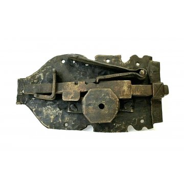 ANTICA SERRATURA CATENACCIO ferro battuto 600 FUNZIONANTE SMALL DOOR LOCK IRON  