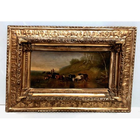 ANTICO QUADRO DIPINTO OLIO Em. Van Mark PAESAGGIO MANDRIANO CAVALLO MANDRIA 800