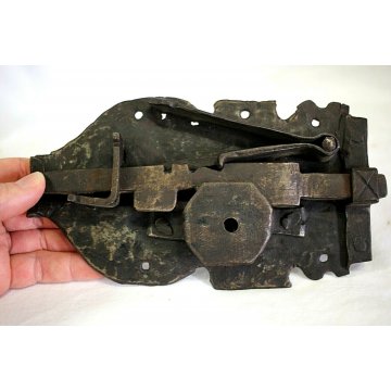 ANTICA SERRATURA CATENACCIO ferro battuto 600 FUNZIONANTE SMALL DOOR LOCK IRON  