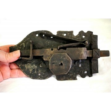 ANTICA SERRATURA CATENACCIO ferro battuto 600 FUNZIONANTE SMALL DOOR LOCK IRON  