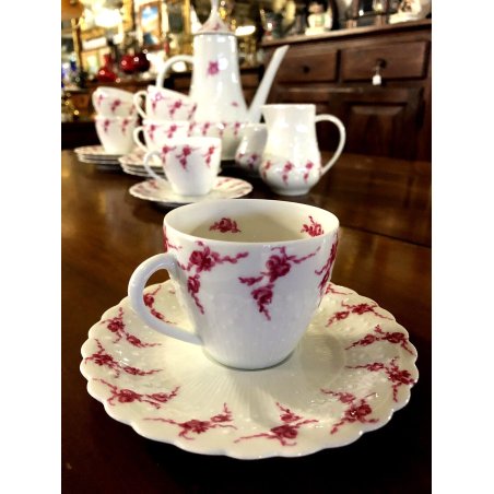 SERVIZIO CAFFE' 6 pers VINTAGE PORCELAIN Limoge Georges Boyer BAGATELLE ROSE