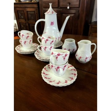 SERVIZIO CAFFE' 6 pers VINTAGE PORCELAIN Limoge Georges Boyer BAGATELLE ROSE