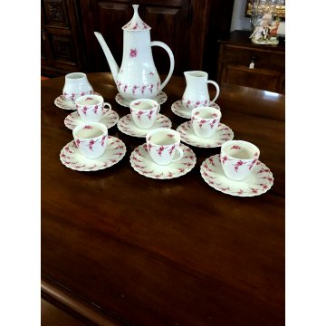 SERVIZIO CAFFE' 6 pers VINTAGE PORCELAIN Limoge Georges Boyer BAGATELLE ROSE