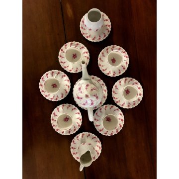 SERVIZIO CAFFE' 6 pers VINTAGE PORCELAIN Limoge Georges Boyer BAGATELLE ROSE