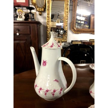 SERVIZIO CAFFE' 6 pers VINTAGE PORCELAIN Limoge Georges Boyer BAGATELLE ROSE