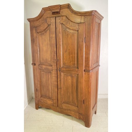 ANTICO ARMADIO CENTINATO PIEMONTESE DOPPIO CORPO LEGNO NOCE 2 ANTE EPOCA 1800