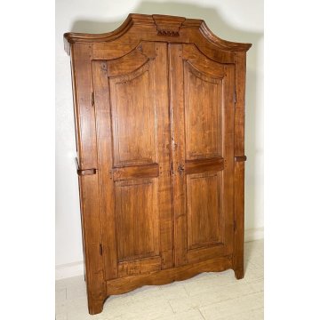 ANTICO ARMADIO CENTINATO PIEMONTESE DOPPIO CORPO LEGNO NOCE 2 ANTE EPOCA 1800