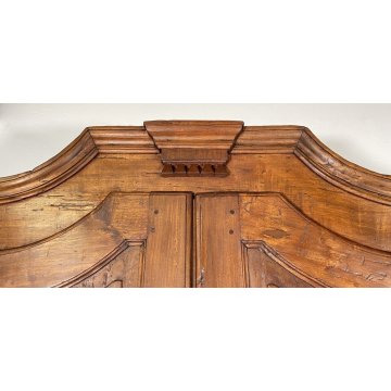 ANTICO ARMADIO CENTINATO PIEMONTESE DOPPIO CORPO LEGNO NOCE 2 ANTE EPOCA 1800
