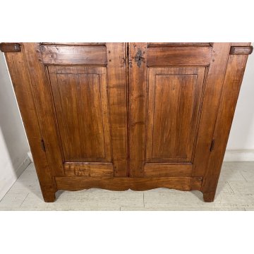 ANTICO ARMADIO CENTINATO PIEMONTESE DOPPIO CORPO LEGNO NOCE 2 ANTE EPOCA 1800