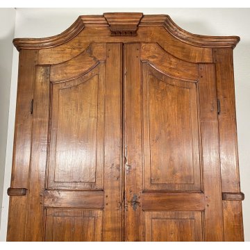ANTICO ARMADIO CENTINATO PIEMONTESE DOPPIO CORPO LEGNO NOCE 2 ANTE EPOCA 1800