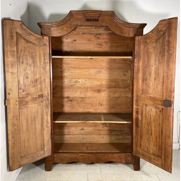 ANTICO ARMADIO CENTINATO PIEMONTESE DOPPIO CORPO LEGNO NOCE 2 ANTE EPOCA 1800