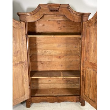 ANTICO ARMADIO CENTINATO PIEMONTESE DOPPIO CORPO LEGNO NOCE 2 ANTE EPOCA 1800