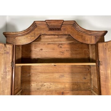 ANTICO ARMADIO CENTINATO PIEMONTESE DOPPIO CORPO LEGNO NOCE 2 ANTE EPOCA 1800